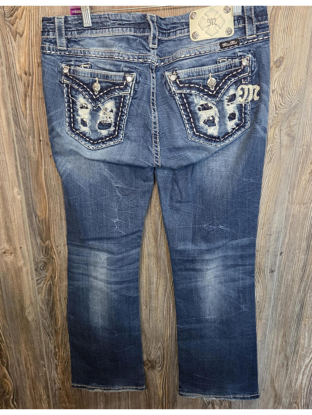 Miss Me Denim Blue Jeans Women Sz 32 (34x31) Easy Boot JE5152E16R western rodeo